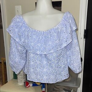 Elegant Light Blue Eyelet Blouse